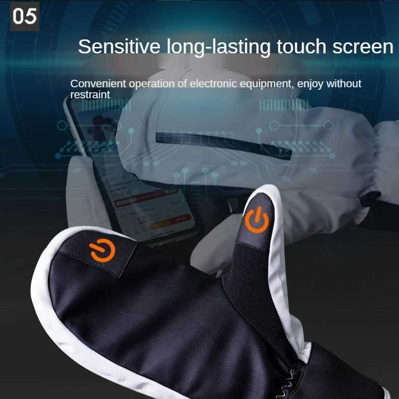 Men Women Winter Skiing Snowboarding Can Touch Screen Waterproof Thermal Thick Snow Gloves Snowmobile Mittens Black White GrayT251008