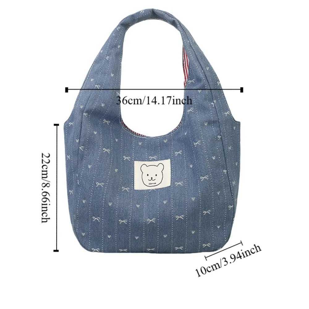 Fashion Korean Style Denim Bucket Bag Sweet Bowknot Denim Bow Handbag Commuting Leisure Cute Wrist Bag StreetwearT251007