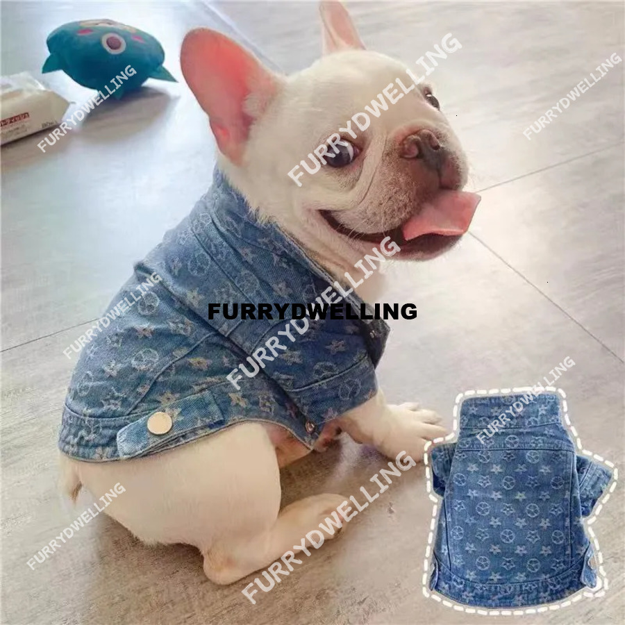 Fashionable Denim Dog Lapel Jacket, Water Washed Dwe74 Emed Pattern Suitable For Small Medium-Sized Dogs To Wear All Year Round, Hine Washable XL A604