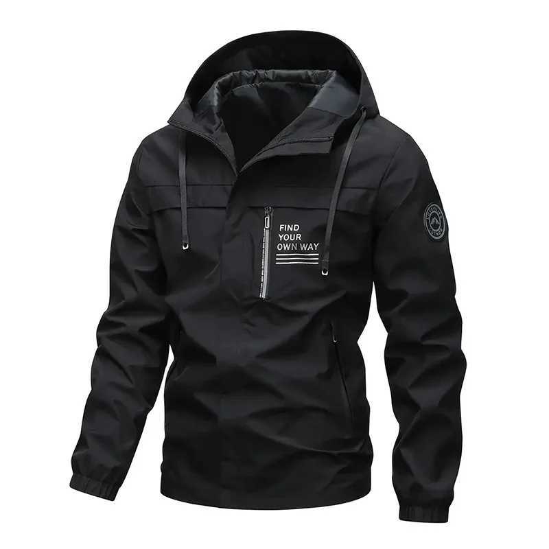 spring and autumn new fleece coat Mens hooded leisure outdoor waterproof wearresistant windproof jacket high quality J251008