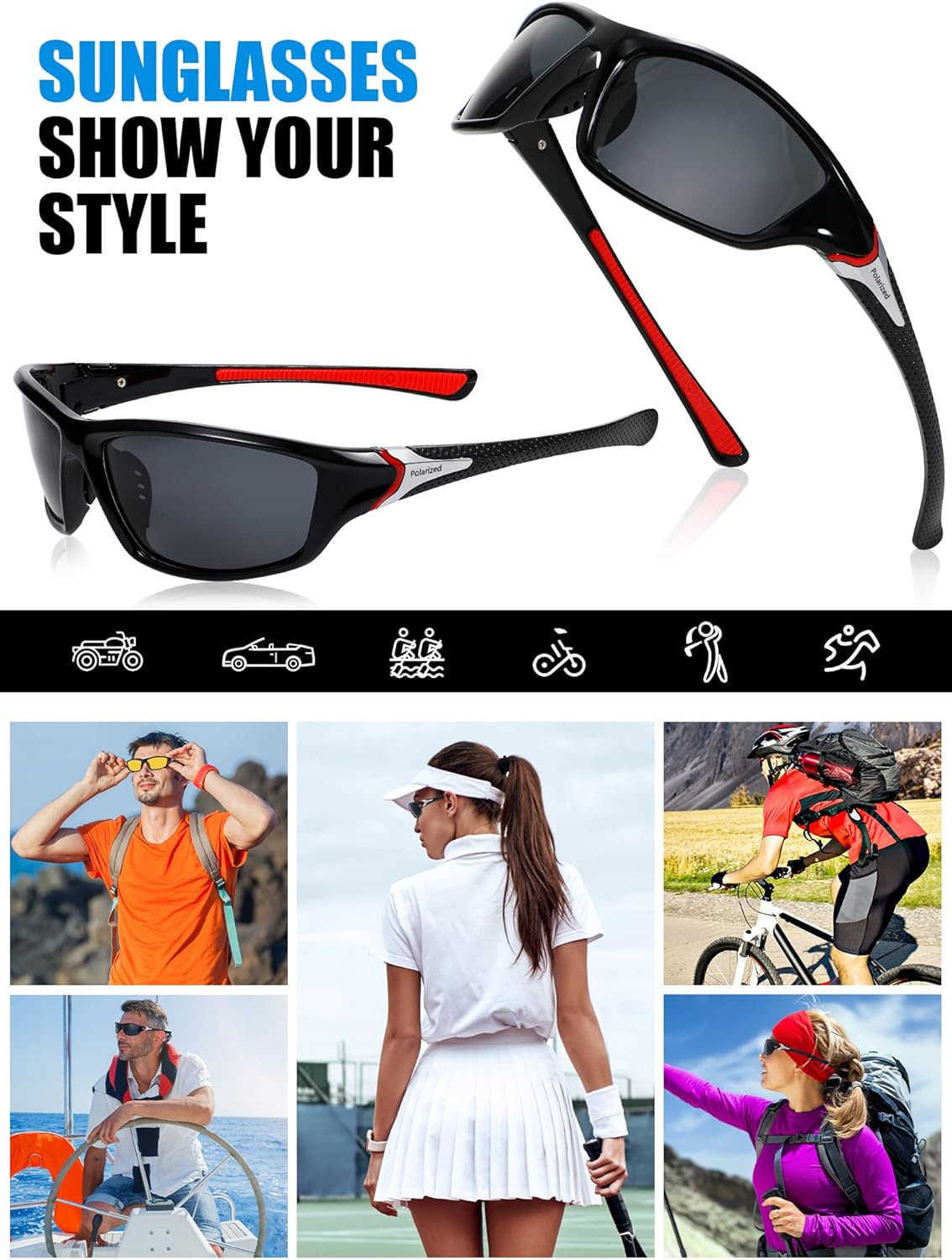 9 Pairs Polarized Sports Sunglasses for Men Driving Shades Running and Polarized Sunglasses W251008