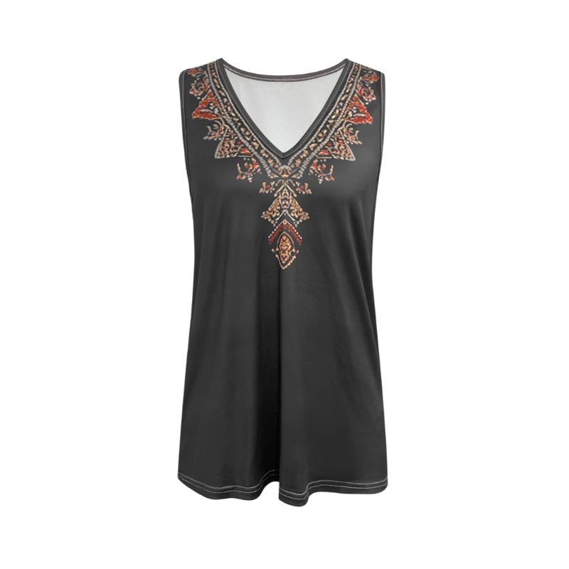 Retro-Inspired V-Neck Vest: Lightweight Sleeveless Tee for Girls - Aesthetic & Comfortable-YL25406