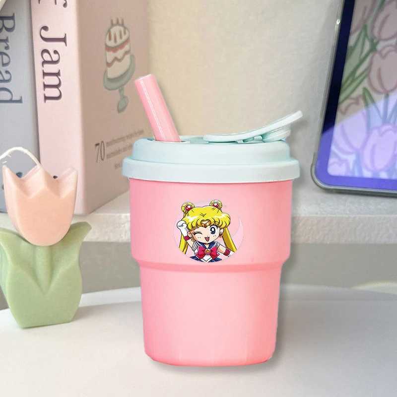 380ml Sailor Mooned Silicone Rubber Cup with Drinking Straw Anime Cartoon Water Cups Students Portable Fashion birthday Gifts C251008