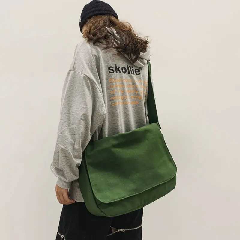 Ins Japanese Harajuku Large Capacity Canvas Bag Female Casual Work Style Postman Bag Korean Student One Shoulder Messenger BagT251007