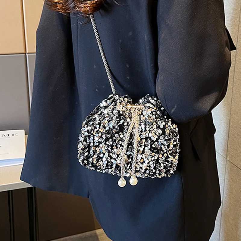 Women Sequin Crossbody Bag Sequin Bucket Purse Lightweight Handbag Purse with Long StrapT251007