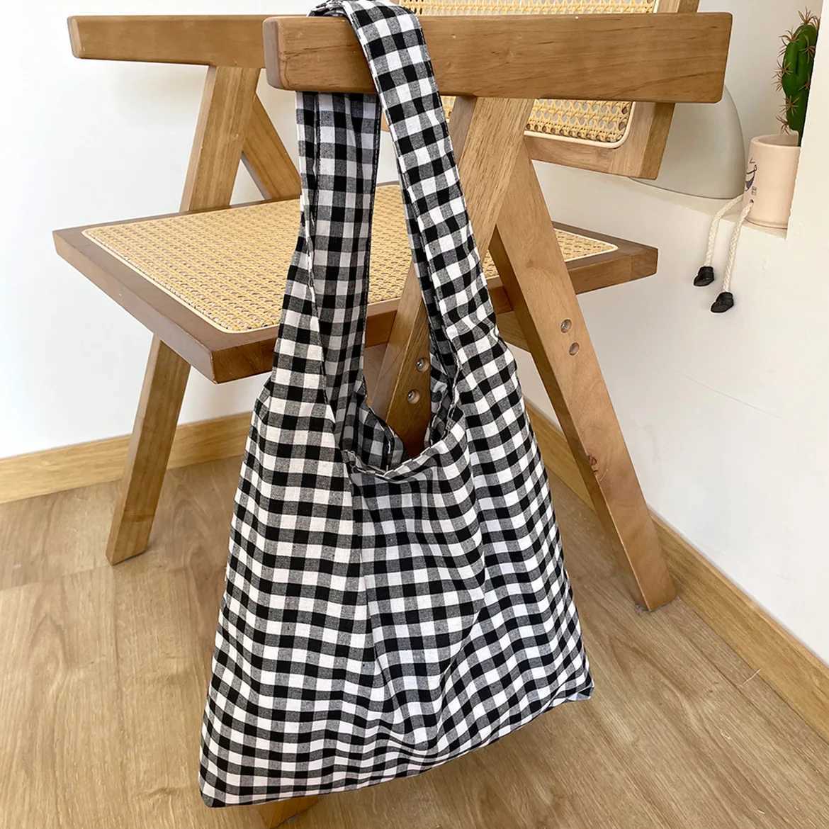 Large Capacity Soft Canvas Womens Shoulder Bag Vintage Plaid Fashion Ladies Underarm Bags Sweet Cute Commuter Female HandbagT251007
