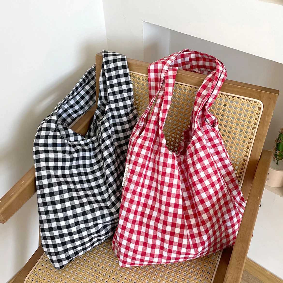 Large Capacity Soft Canvas Womens Shoulder Bag Vintage Plaid Fashion Ladies Underarm Bags Sweet Cute Commuter Female HandbagT251007