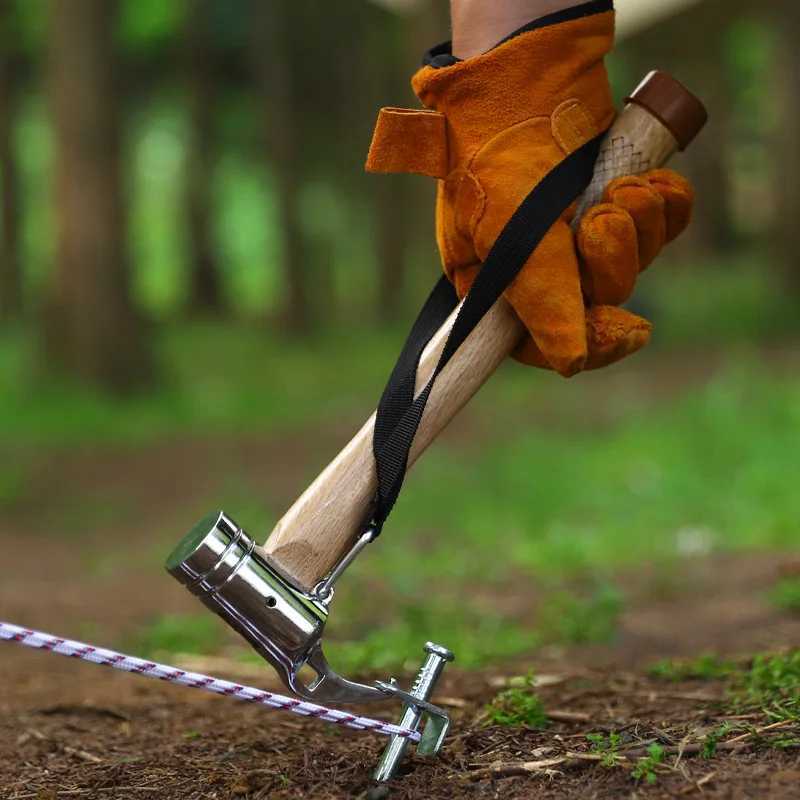 Portable Camping Tent Stakes with Wood Handle Stainless Steel Or Brass Head Safe Hammer for Outdoor Use J251121