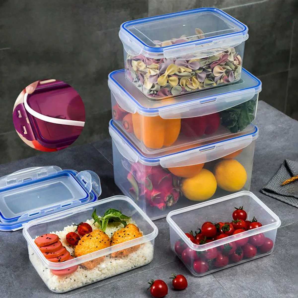 1pc Sealed rectangular refrigerator storage box with lid Plastic crisper microwaveheated lunch box with lid C251008