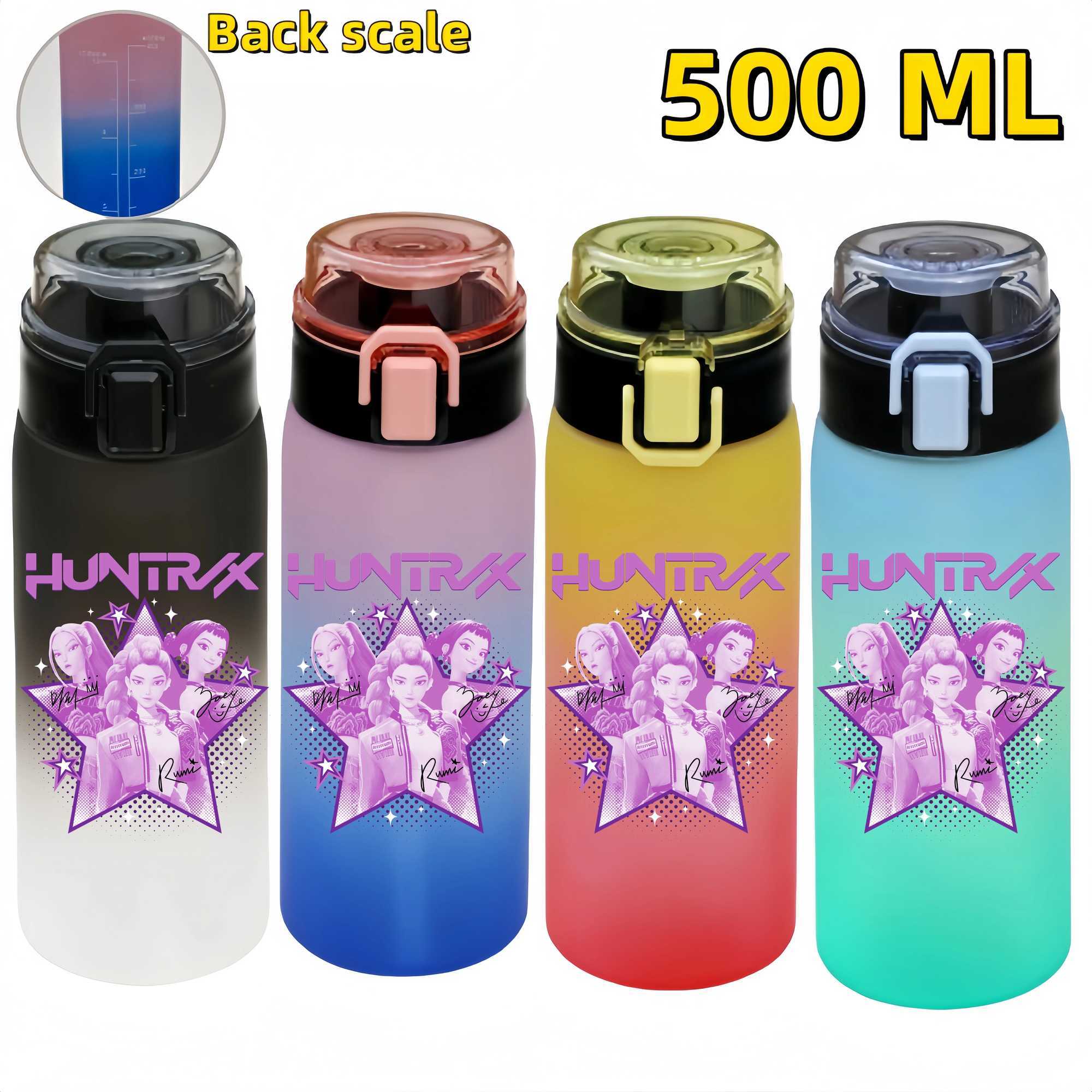 500ML K Pop Demon Hunters Water Bottle Girls Summer Sports Large Capacity Water Bottle Cartoon Figure Printed Plastic Bottles C251008