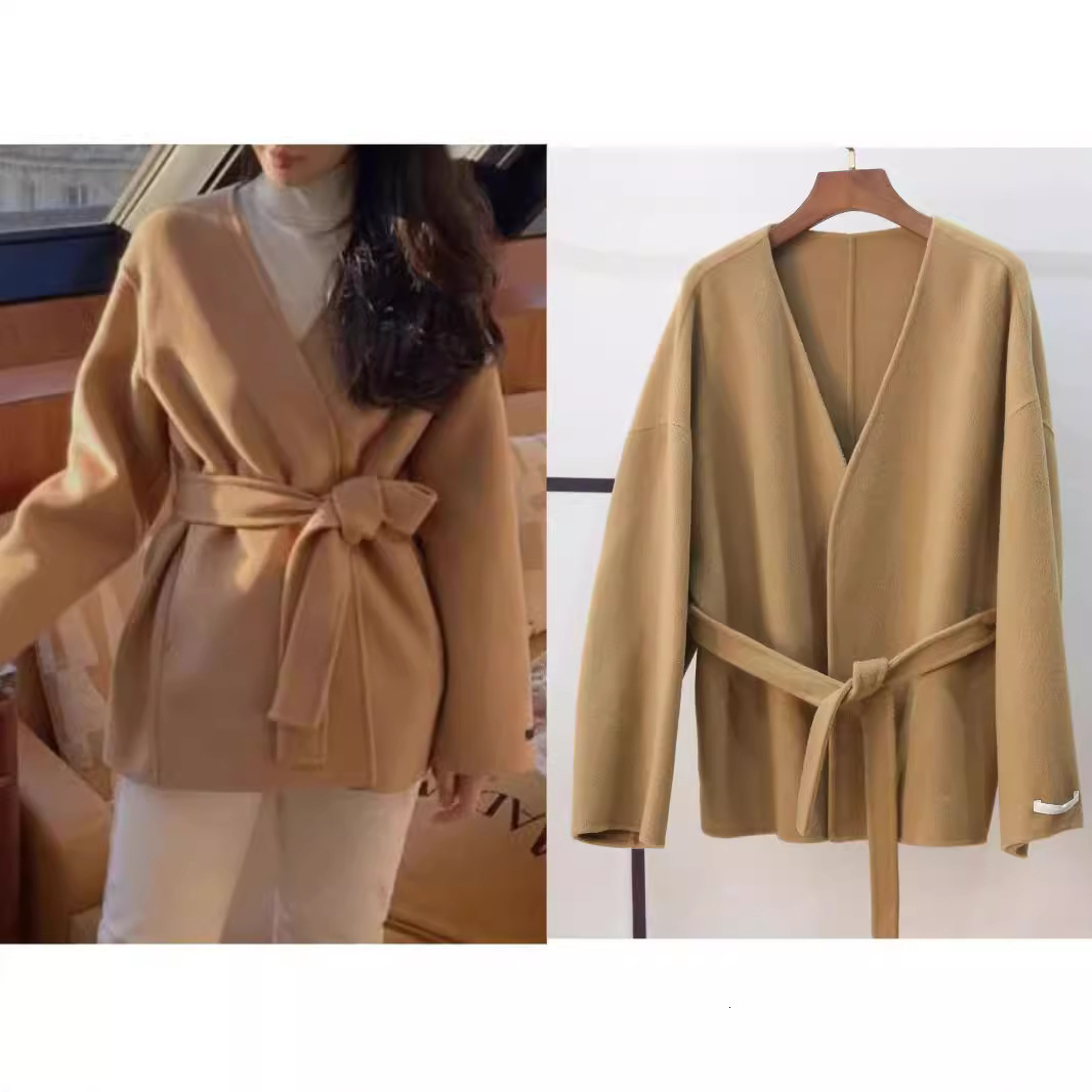 Dalian Woolen Coat for Women Lazy Bathrobe Short Style for Petite Figures Collarless DoubleSided Cashmere Jacket Top