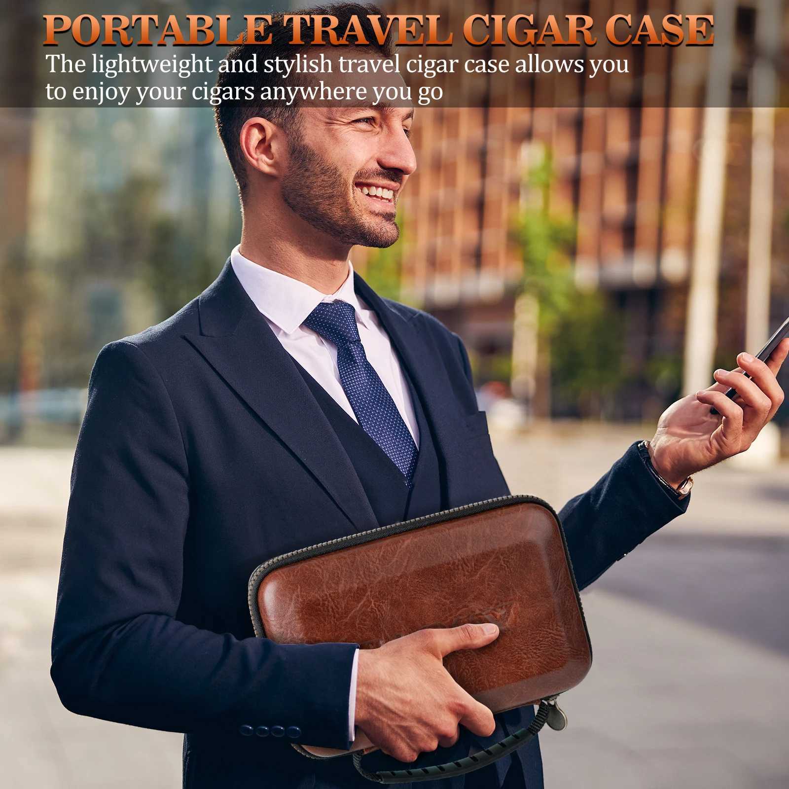 Travel Cigar Humidor Portable with 4 Cigar Tube Leather Cigar Case Include VCutter Cigar Accessories Gift for Cigar lovers Y251008