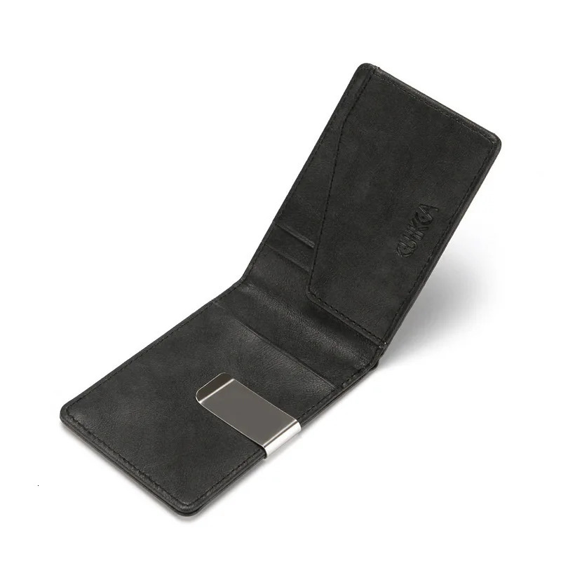 Fashion Mens Leather Money Clips Wallet Multifunctional Thin Man Card Purses Women Metal Clamp For Money Cash Holder 250923