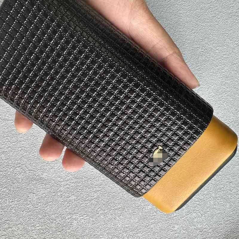 Cigar Case 3 cigars tubes Leather Travel Portable Humidor with Cedar Wood Lined with Stainless Steel Cigars Cutter917 Y251008