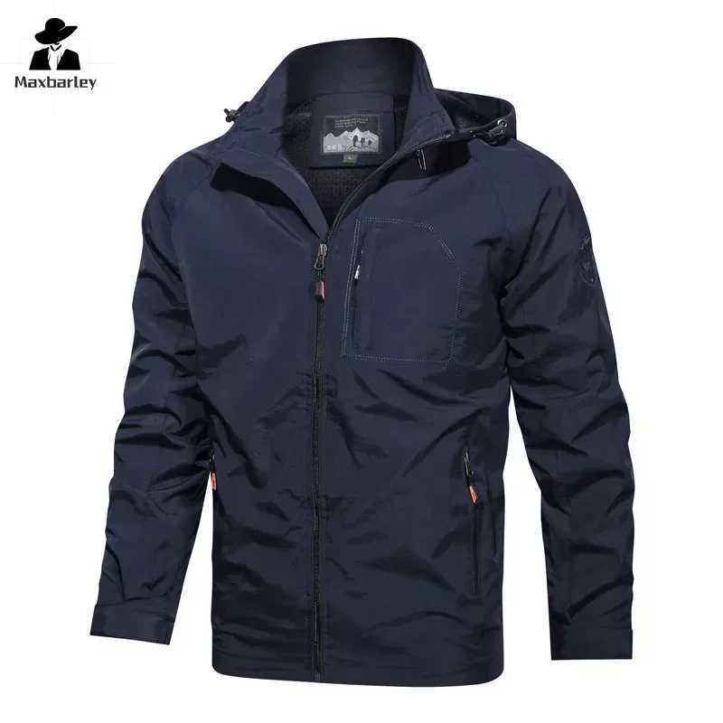Spring Waterproof Jacket Mens Urban Climbing Zipper Hooded Windbreaker Outdoor Work Clothes Loose Hiking Camping Cargo Jacket J251008