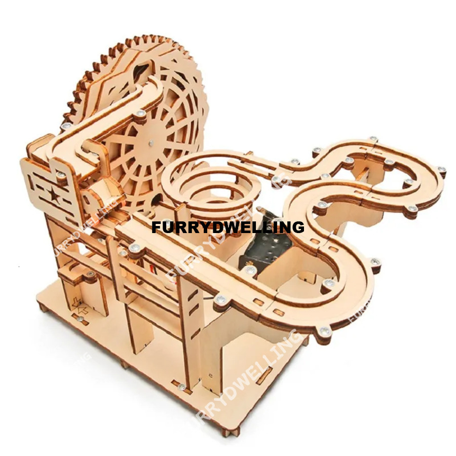 Dwe74 3D Wooden Puzzles Roller Coaster Marble Run Wood Kit Electric Driven Mechanical Model Building DIY Toy Gift For Adults And Kids