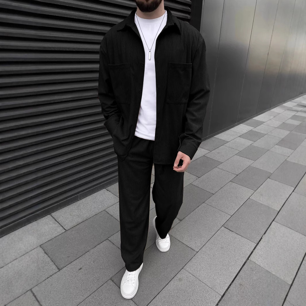 mens tracksuit 2025 Spring Fall Men's Corduroy Set Long Sleeve Shirt Jacket with Casual Trousers Matching Outfit European size: S-3XL