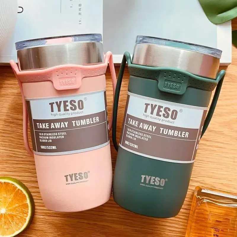 Tyeso 550710ML Stainless Steel Coffee Mug With Straw Car Water Bottle Vacuum Flask Tumbler Insulated Cup Double Thermos Bottle C251008