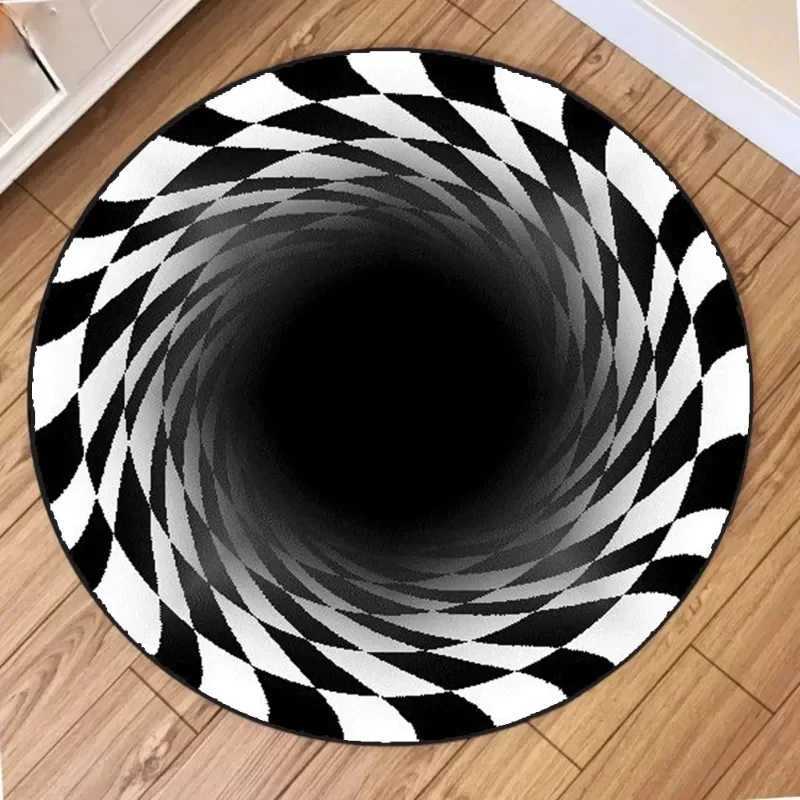 Round Carpet Mat New 3D Visual Illusion Spiral Rug Floor Mats for Bedroom Living Room Decoration Creative Rugs The Black Trap S108 H260226