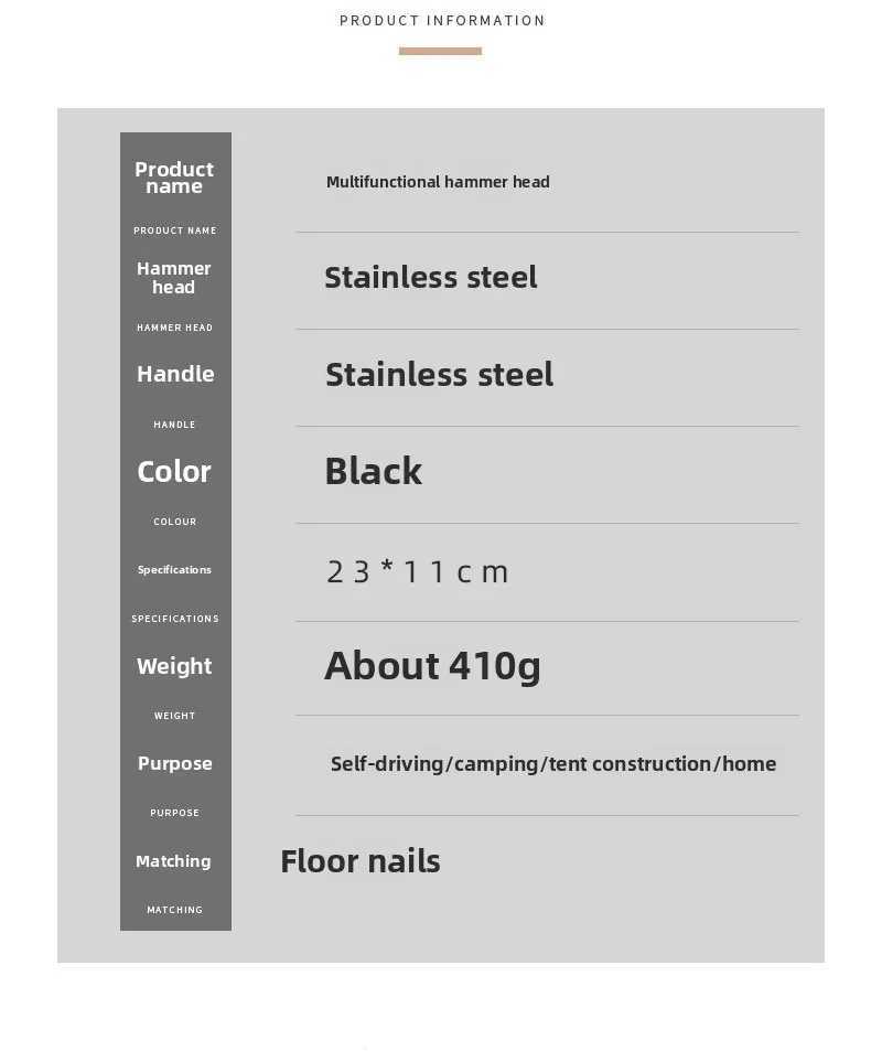 Multifunctional Camping Hammer Outdoor Mountaineering Portable Tools Nail Hammer Tent Ground Nail J251121
