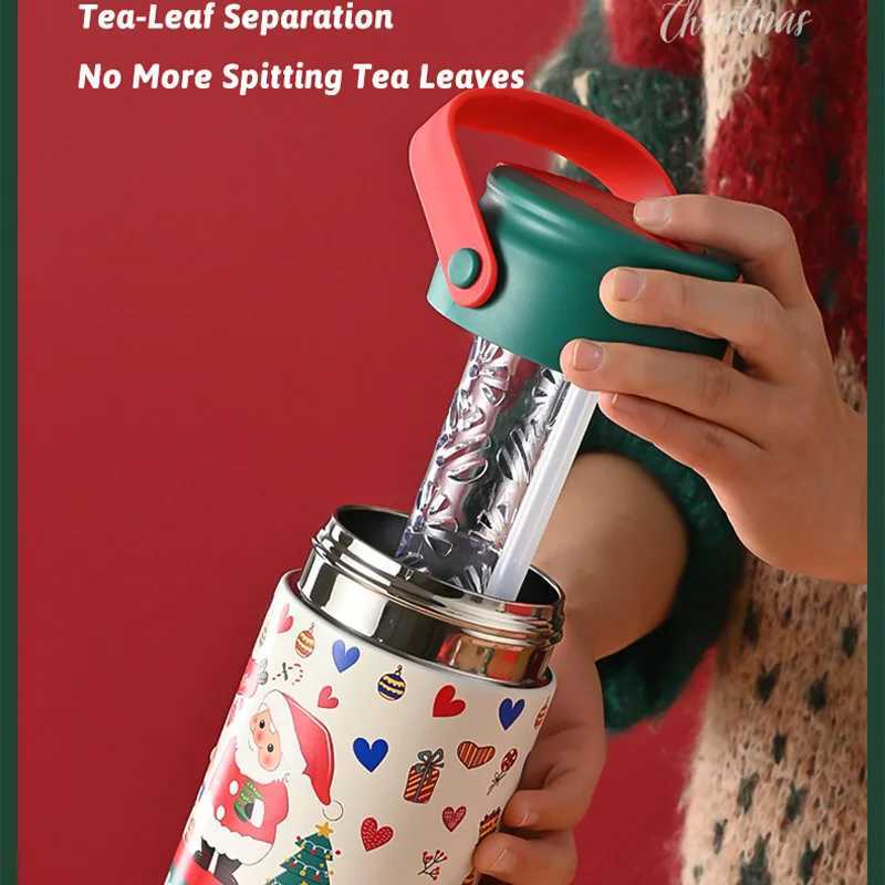 550ml Christmas Stainless Steel Thermos Bottle Insulation Thermal Cup Tumbler with Straw Santa Claus Xmas Gift for Girl Friend C251008