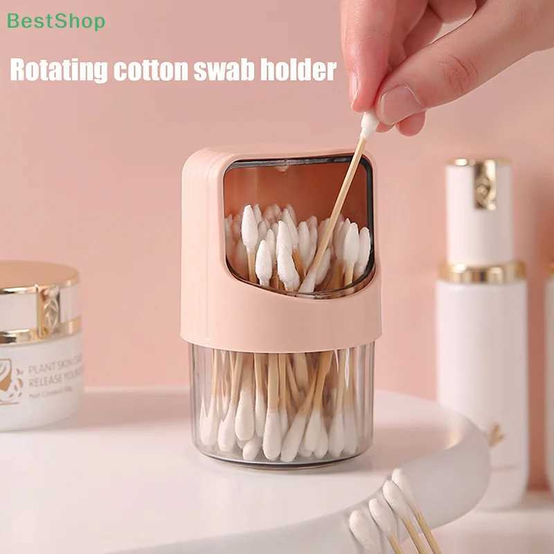 Transparent Cotton Swab Storage Box With LidRotatable Dustproof Desktop Cotton Stick OrganizerPlastic Toothpick Storage Jar C251008