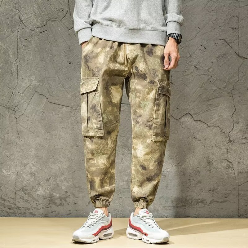 American Desert Camouflage Pocket Cargo Pants Men Spring Autumn High Street Hip Hop Jogger Wide Leg Casual Pants Trendy 201116