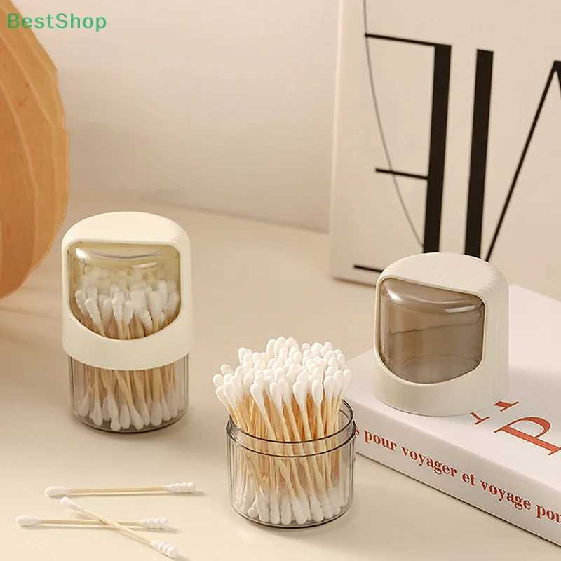 Transparent Cotton Swab Storage Box With LidRotatable Dustproof Desktop Cotton Stick OrganizerPlastic Toothpick Storage Jar C251008