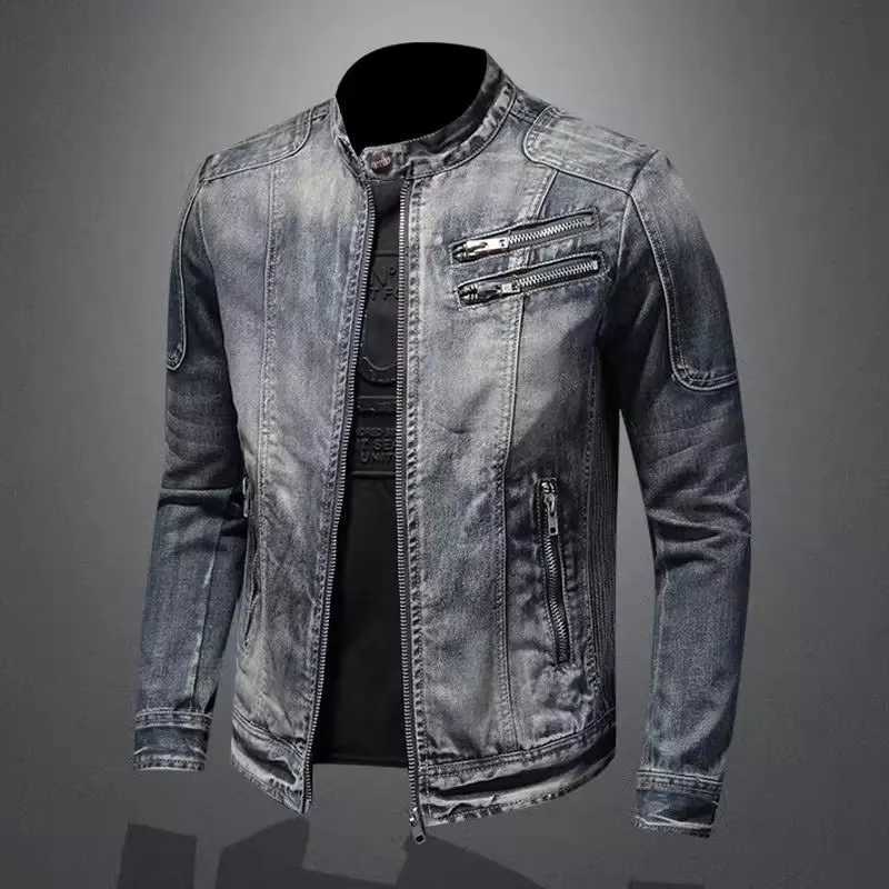 Men Denim Jackets Coats Zipper Coat Slim Fit Casual Solid Turn Down Collar Full Sleeve Regular Jacket Autumn Winter 2024 J251008