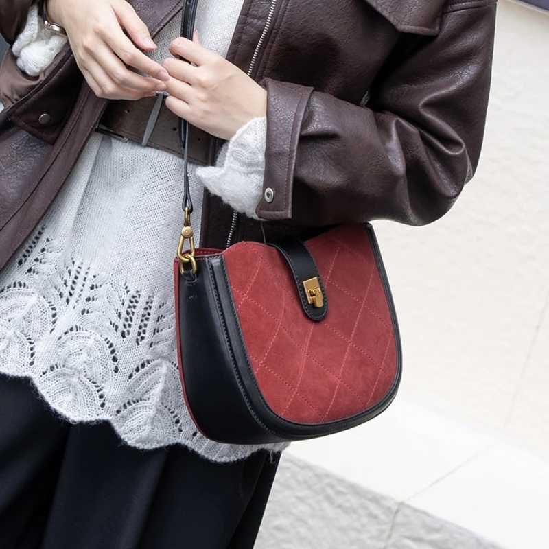 Hifashion Chic Suede Genuine Leather Saddle Small Shoulder Crossbody Bags For Women 2025 Luxury Designer Quilted Ladies HandbagsT251007