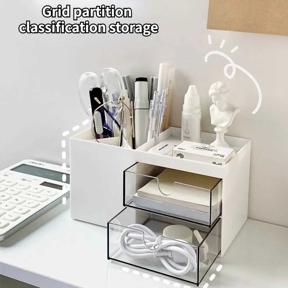 Ins Desktop Pen Holder Storage Box Multifunctional Stationery Organizer Box Transparent Drawer Jewelry Cosmetic Storage Box Girl C251008