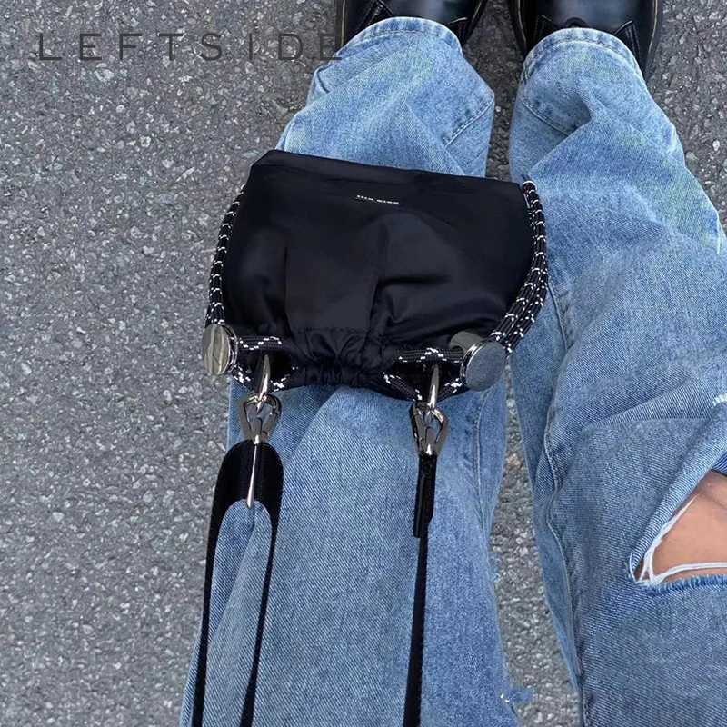 LEFTSIDE 2024 Spring Casual silk fabrics Design Women Handbags and Purses Trend Simple Fashion Black drawstring Crossbody BagsT251007