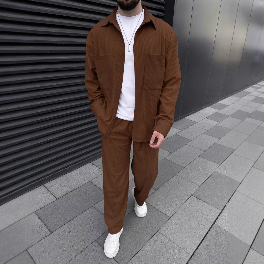 mens tracksuit 2025 Spring Fall Men's Corduroy Set Long Sleeve Shirt Jacket with Casual Trousers Matching Outfit European size: S-3XL
