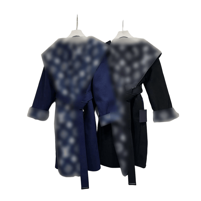 25SS Designer Autumn/Winter New Fashionable Retro Leisure High Quality High end Letter Printed Thick Cashmere Hooded Belt Slim fit Medium length Women's Coat S-L