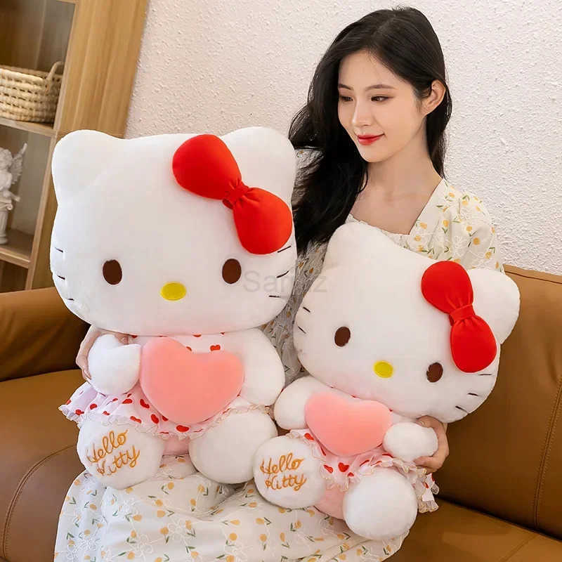 Sanrio New Cartoon Anime Sheer Dress Hello Kitty Plush Doll Big Cute Room Decoration Plush Toy Sleeping Pillow Kawaii Soft Toy L251008