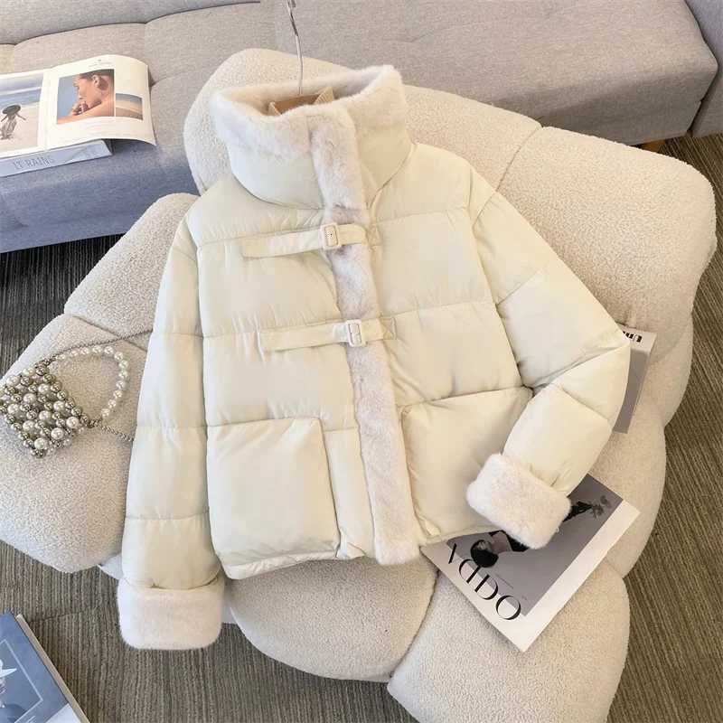 Women Parkas Cuff Splicing Lamb Wool Stand Collar Warm Cotton Coat Female Winter Coat Thicke Bread Cotton Padded Coat OuterweaT251105