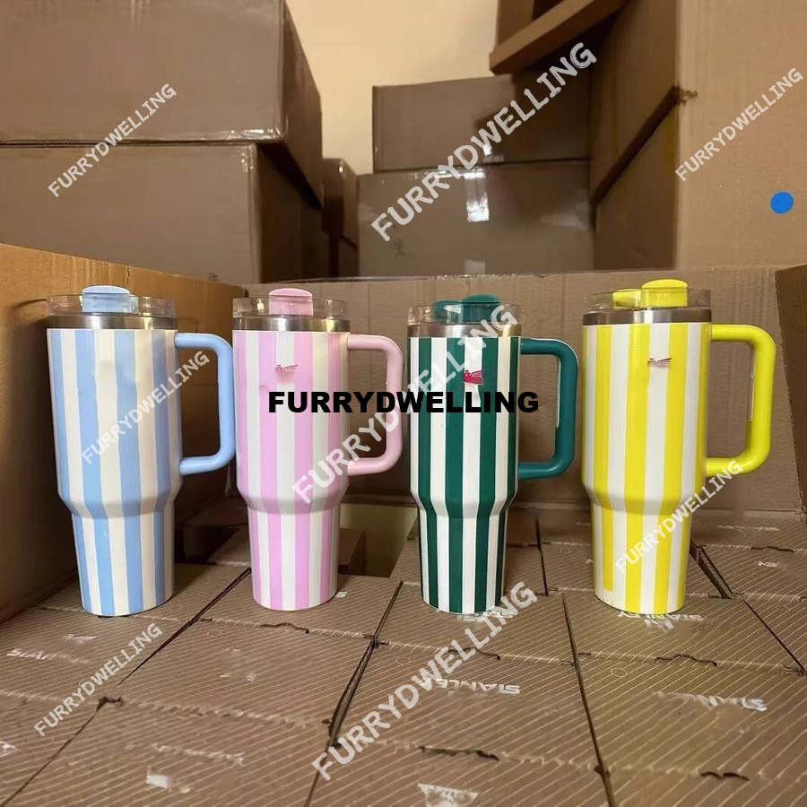 40Oz Striped Handle Dwe74 Mug Cold Insulated Cartoon Kulo Water With Straws Cups Tattoo Cup Car