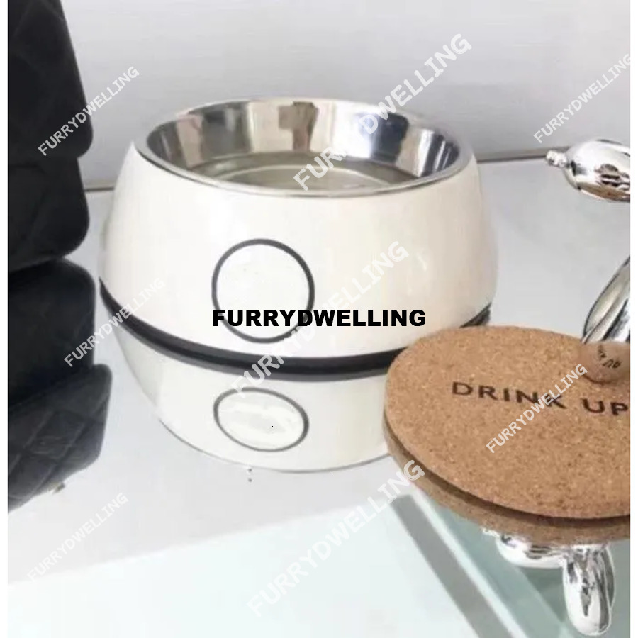 Designer Black White Letter Printed Pet Dwe74 Drinking Bowl Cat And Dog Food Set