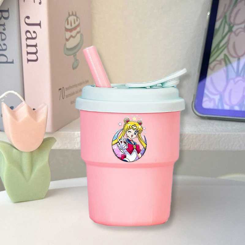 380ml Sailor Mooned Silicone Rubber Cup with Drinking Straw Anime Cartoon Water Cups Students Portable Fashion birthday Gifts C251008