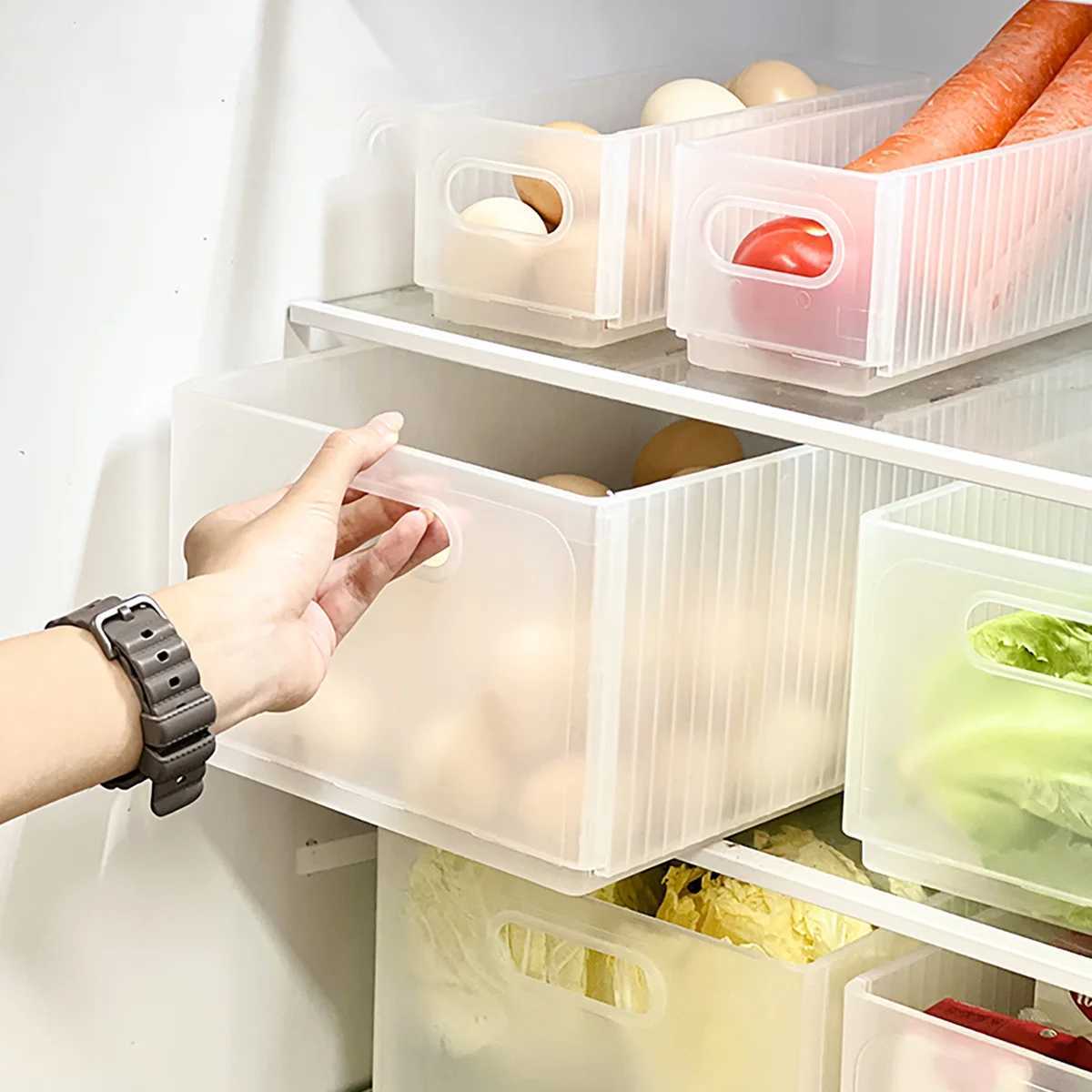 WORTHBUY Plastic Folding Fridge Storage Box PullOut Fruit Vegetable Organizer Box Large Capacity Kitchen Storage Organization C251008