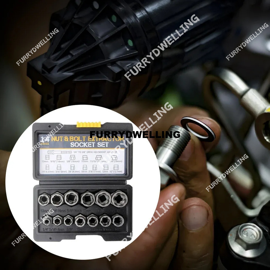 14Pcs/Set Broken Nut Bolt Extractor Socket Head To Take Hexagonal Screw Screws Remover Threading Tool Kit Dwe74 Black Nuts Set