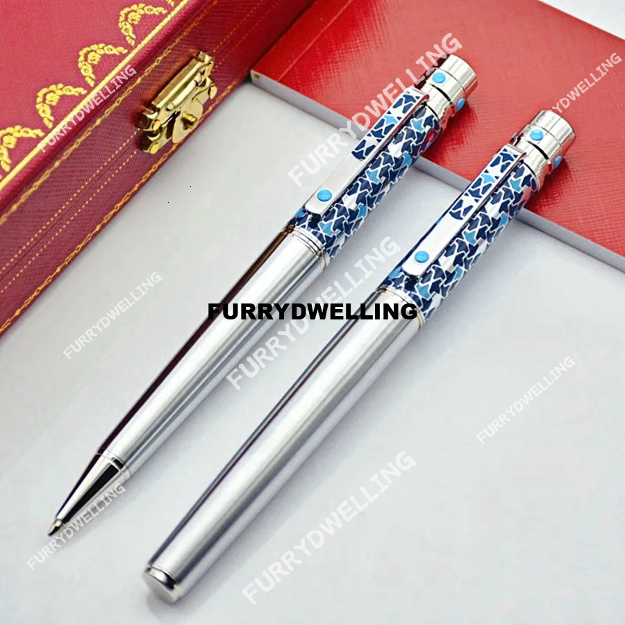 Wholesale AAA Santos Series Ct Metal Rollerball Pen Sier And Blue Dwe74 Special Design Stationery Office School Writing Ballpoint Pens With Serial Number