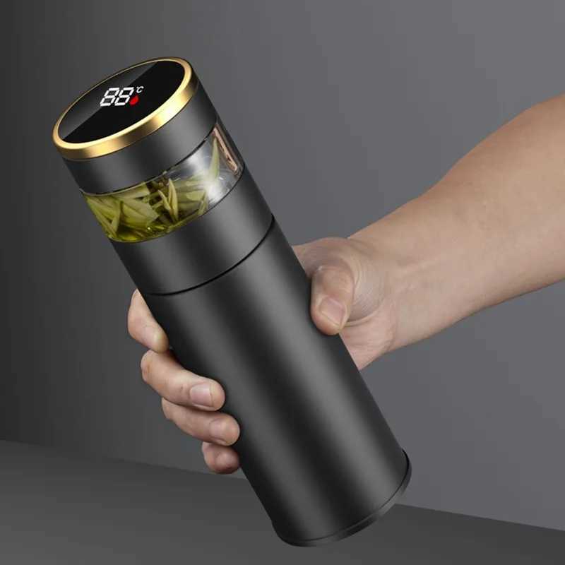 Cups Intelligent 304 Stainless Steel Vacuum Cup Temperature LED Display Tea Cup With Glass Partition Tea And Water Vacuum Bottle C251008