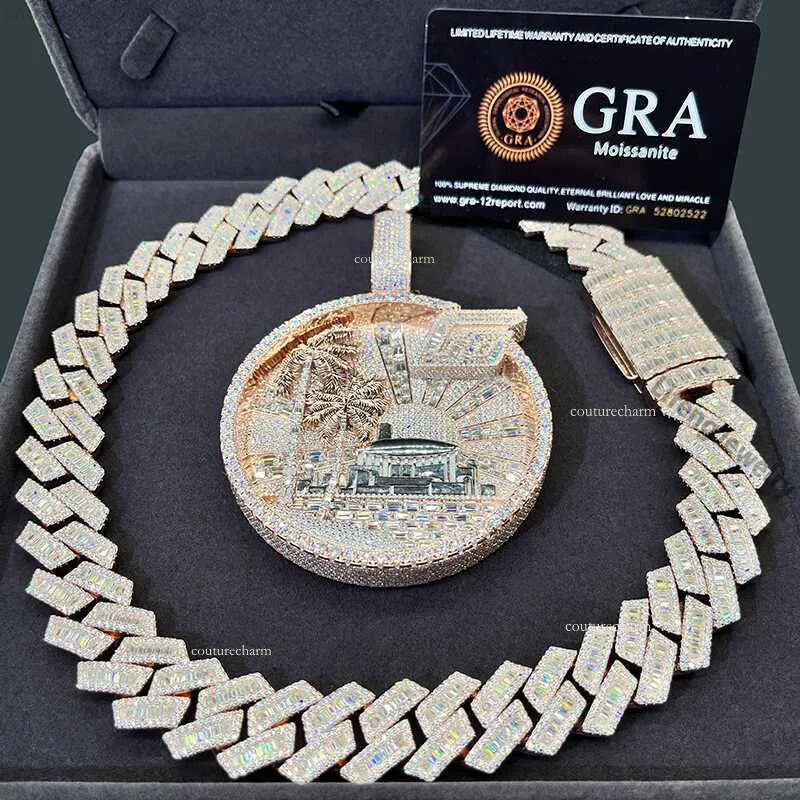 Hot Hiphop Rock Sterling Sier with d Vvs Pass Dia Tester Music Party 3 Inches Moissanite Pendant