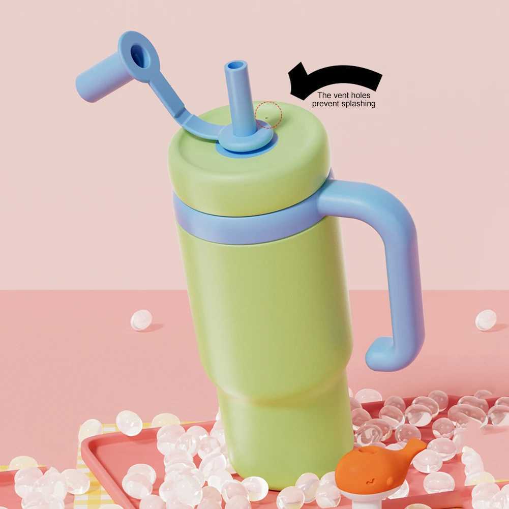 710ML Stainless Steel Whale Fountain Tumbler with Handle with Straw Drinking Cup Leak Proof Vacuum Cup for Baby Teens and Adults C251008