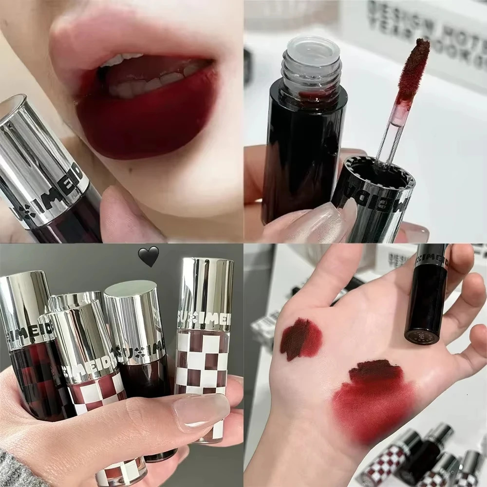 6 Color Punk Dark Red Lip Gloss Matte Lipstick Lasting Waterproof Smoky Dark Nude Purple Durable Natural Lip Tint Korea Makeup 250930