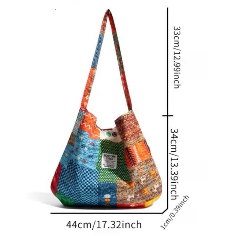 Nepalese Original Retro Collage DoubleSided Canvas Backpack Womens Bohemian Denim Ethnic SingleShoulder Crossbody BagT251007