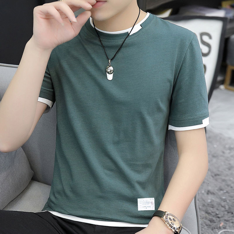 100% Cotton Short Polo Sleeve T-shirt Men's Summer Designer Shirt New Two-piece Top Korean Style Trendy Round Neck Half Sleeve Base Designer Hoodie Shirt Trendy