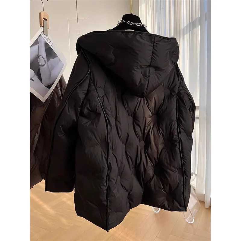 Korean White Duck Down Winter Women Jacket Thicken Puffer Coat 2024New Loose-fit Parka Hooded Warm Cotton-padded Jacket OuterwerT251105