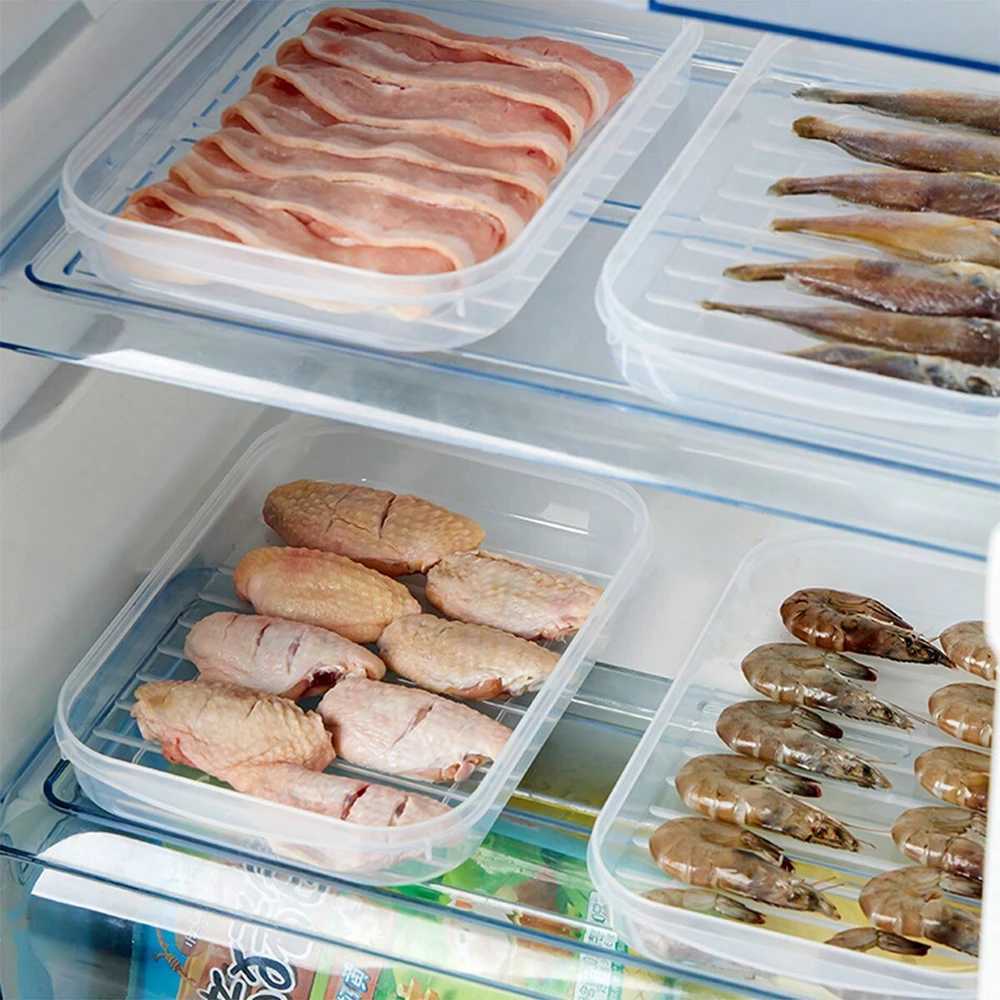 1pc Transparent With cover Grid Refrigerator Large Capacity Storage Box Frozen Meat Compartment Food Subpacked Kitchen Tools Y2510081